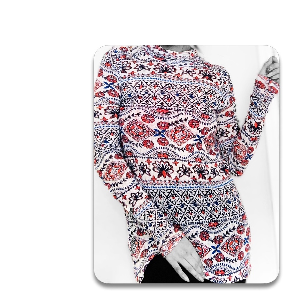 Multicolor Long Sleeve Turtle Neck Casual Knit Tee